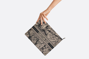 DiorTravel Zipped Pouch • Black and Beige Technical Fabric with Plan de Paris Motif
