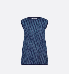 Kid's A-Line Dress • Light Blue and Blue Dior Oblique Jacquard Knit Blend with Metallic Thread