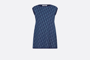 Kid's A-Line Dress • Light Blue and Blue Dior Oblique Jacquard Knit Blend with Metallic Thread