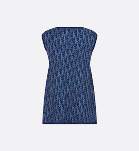 Kid's A-Line Dress • Light Blue and Blue Dior Oblique Jacquard Knit Blend with Metallic Thread