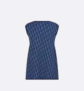 Kid's A-Line Dress • Light Blue and Blue Dior Oblique Jacquard Knit Blend with Metallic Thread