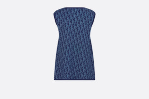 Kid's A-Line Dress • Light Blue and Blue Dior Oblique Jacquard Knit Blend with Metallic Thread