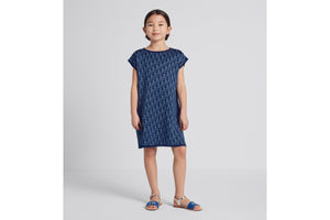 Kid's A-Line Dress • Light Blue and Blue Dior Oblique Jacquard Knit Blend with Metallic Thread