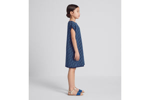 Kid's A-Line Dress • Light Blue and Blue Dior Oblique Jacquard Knit Blend with Metallic Thread