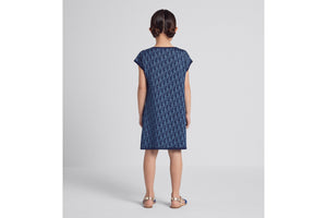 Kid's A-Line Dress • Light Blue and Blue Dior Oblique Jacquard Knit Blend with Metallic Thread