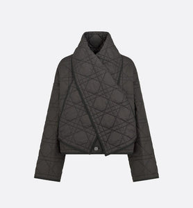 Macrocannage Peacoat with Criss Cross Collar • Black Quilted Technical Taffeta
