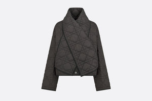 Macrocannage Peacoat with Criss Cross Collar • Black Quilted Technical Taffeta