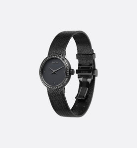 La D de Dior Black Ultramatte • Ø 34 mm, Black Ultramatte Steel and Black Diamonds