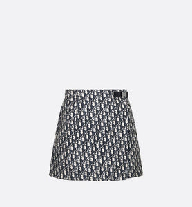 Skort • Blue and Ecru Technical Taffeta Jacquard with Dior Oblique Motif