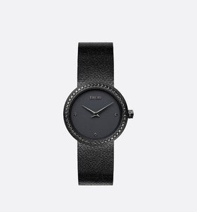 La D de Dior Black Ultramatte • Ø 34 mm, Black Ultramatte Steel and Black Diamonds
