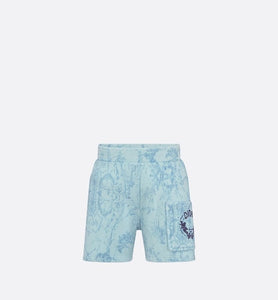 Baby Shorts • Light Blue Cotton Fleece with Faded Toile de Jouy Print