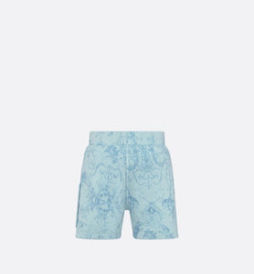 Baby Shorts • Light Blue Cotton Fleece with Faded Toile de Jouy Print