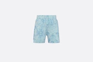 Baby Shorts • Light Blue Cotton Fleece with Faded Toile de Jouy Print