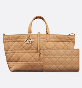Large Dior Toujours Bag • Medium Tan Macrocannage Calfskin