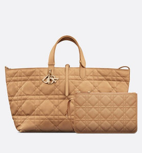 Large Dior Toujours Bag • Medium Tan Macrocannage Calfskin