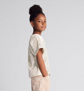 Kid's T-Shirt • Beige Cotton Jersey with White Toile de Jouy Print