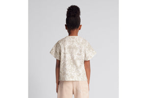 Kid's T-Shirt • Beige Cotton Jersey with White Toile de Jouy Print