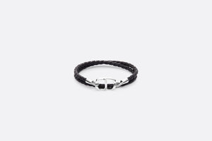 CD Icon Braided Leather Bracelet • Black Calfskin and Silver-Finish Brass