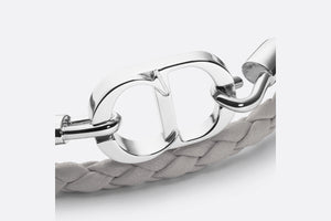 CD Icon Braided Leather Bracelet • Gray Calfskin and Silver-Finish Brass