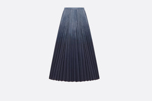 Pleated Mid-Length Skirt • Gradient Blue Cotton Denim
