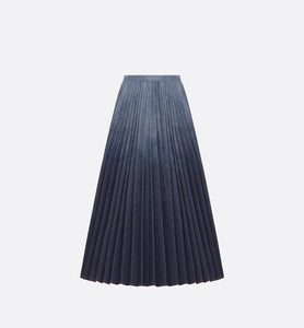 Pleated Mid-Length Skirt • Gradient Blue Cotton Denim