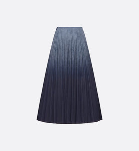 Pleated Mid-Length Skirt • Gradient Blue Cotton Denim