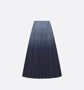 Pleated Mid-Length Skirt • Gradient Blue Cotton Denim