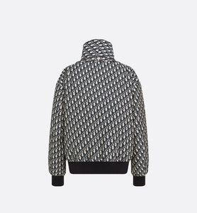 Bomber Jacket with Criss Cross Collar • Blue and Ecru Technical Taffeta Jacquard with Dior Oblique Motif
