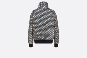 Bomber Jacket with Criss Cross Collar • Blue and Ecru Technical Taffeta Jacquard with Dior Oblique Motif