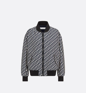 Bomber Jacket with Criss Cross Collar • Blue and Ecru Technical Taffeta Jacquard with Dior Oblique Motif