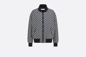 Bomber Jacket with Criss Cross Collar • Blue and Ecru Technical Taffeta Jacquard with Dior Oblique Motif