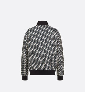 Bomber Jacket with Criss Cross Collar • Blue and Ecru Technical Taffeta Jacquard with Dior Oblique Motif