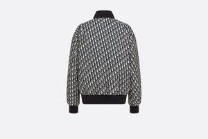 Bomber Jacket with Criss Cross Collar • Blue and Ecru Technical Taffeta Jacquard with Dior Oblique Motif