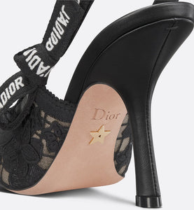 J'Adior Slingback Pump • Transparent Mesh Embroidered with Black 3D Macramé-Effect D-Lace Motif