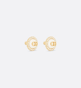 Petit CD Stud Earrings • Gold-Finish Metal with White Resin Pearls and Latte Glass