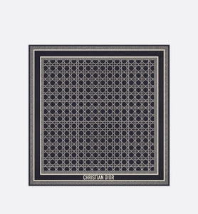 Dior Cannage 90 Square Scarf • Ivory and Navy Blue Silk Twill