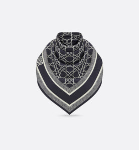 Dior Cannage 90 Square Scarf • Ivory and Navy Blue Silk Twill