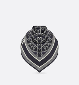 Dior Cannage 90 Square Scarf • Ivory and Navy Blue Silk Twill