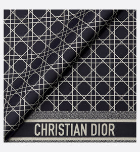 Dior Cannage 90 Square Scarf • Ivory and Navy Blue Silk Twill
