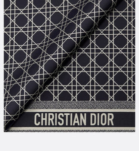 Dior Cannage 90 Square Scarf • Ivory and Navy Blue Silk Twill