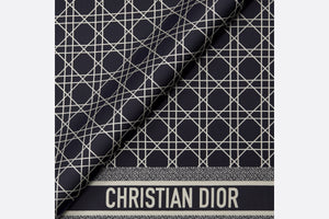 Dior Cannage 90 Square Scarf • Ivory and Navy Blue Silk Twill