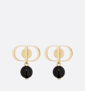 Petit CD Earrings • Gold-Finish Metal and Black Resin Pearls