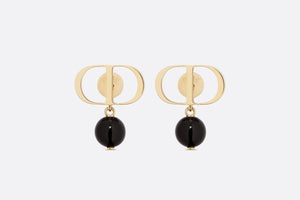 Petit CD Earrings • Gold-Finish Metal and Black Resin Pearls
