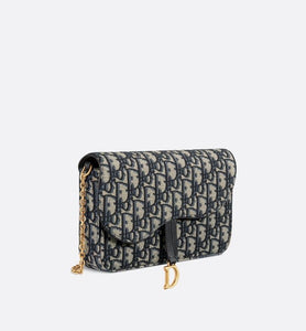 Saddle Pouch with Chain • Blue Dior Oblique Jacquard