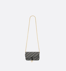 Saddle Pouch with Chain • Blue Dior Oblique Jacquard