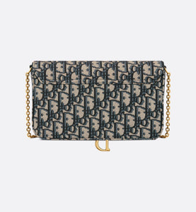 Saddle Pouch with Chain • Blue Dior Oblique Jacquard
