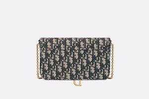 Saddle Pouch with Chain • Blue Dior Oblique Jacquard