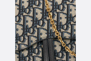 Saddle Pouch with Chain • Blue Dior Oblique Jacquard