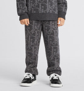 Kid's Track Pants • Deep Gray and Gray Dior Oblique Wool and Cashmere-Blend Knit Jacquard