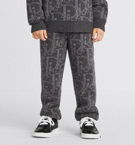 Kid's Track Pants • Deep Gray and Gray Dior Oblique Wool and Cashmere-Blend Knit Jacquard